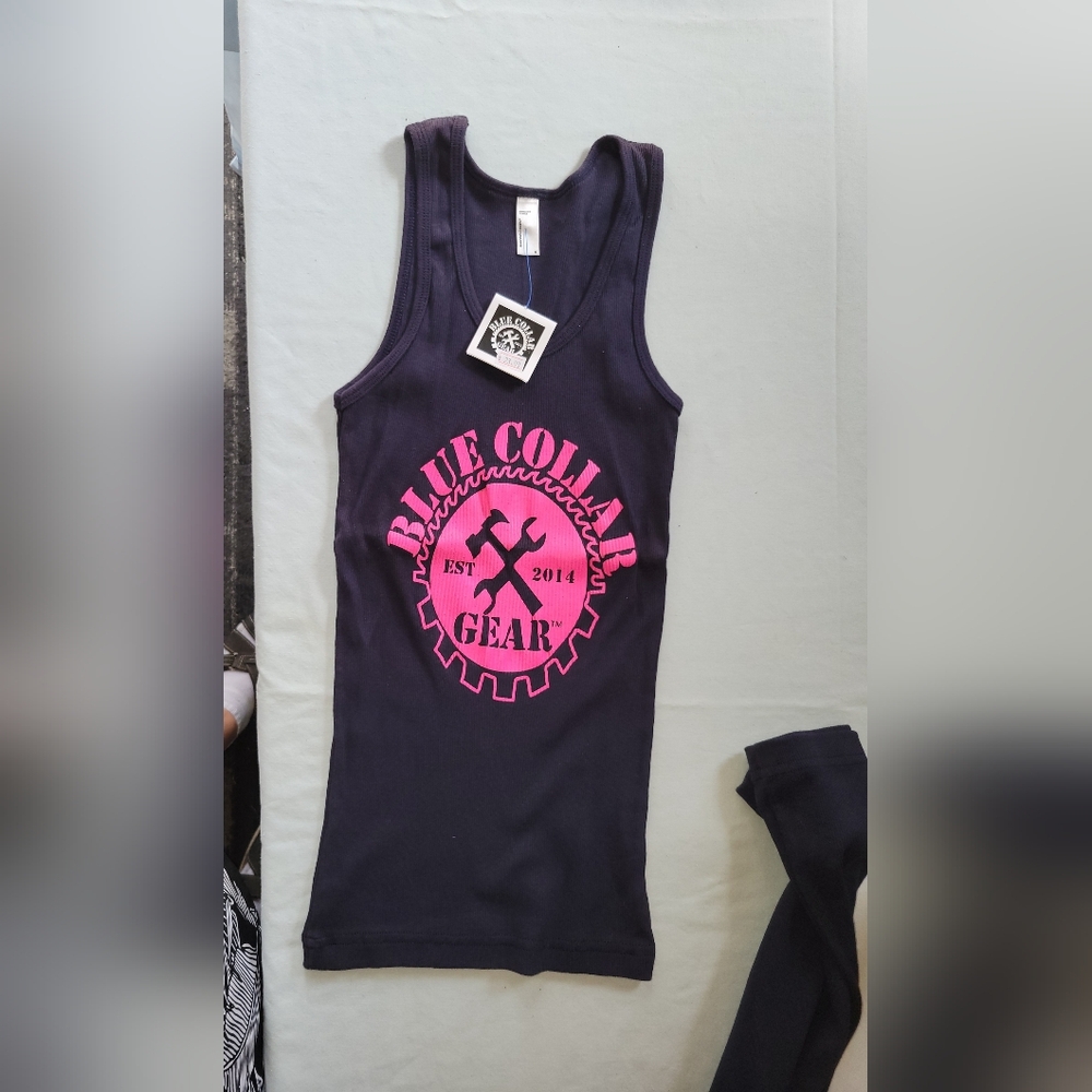 Rib Tank Top - Navy and Pink Junior Fit Size Small Large
